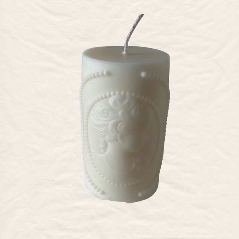 Pillar Candle with a Portrait of a Woman - Vintage Style