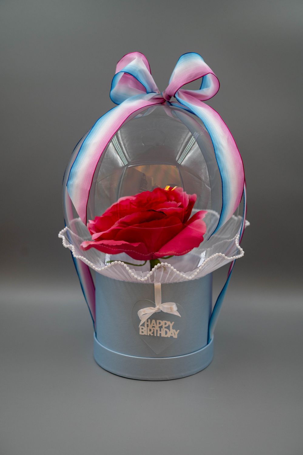 Rose im Ballon - Rosa Box - personalisierter Anhänger