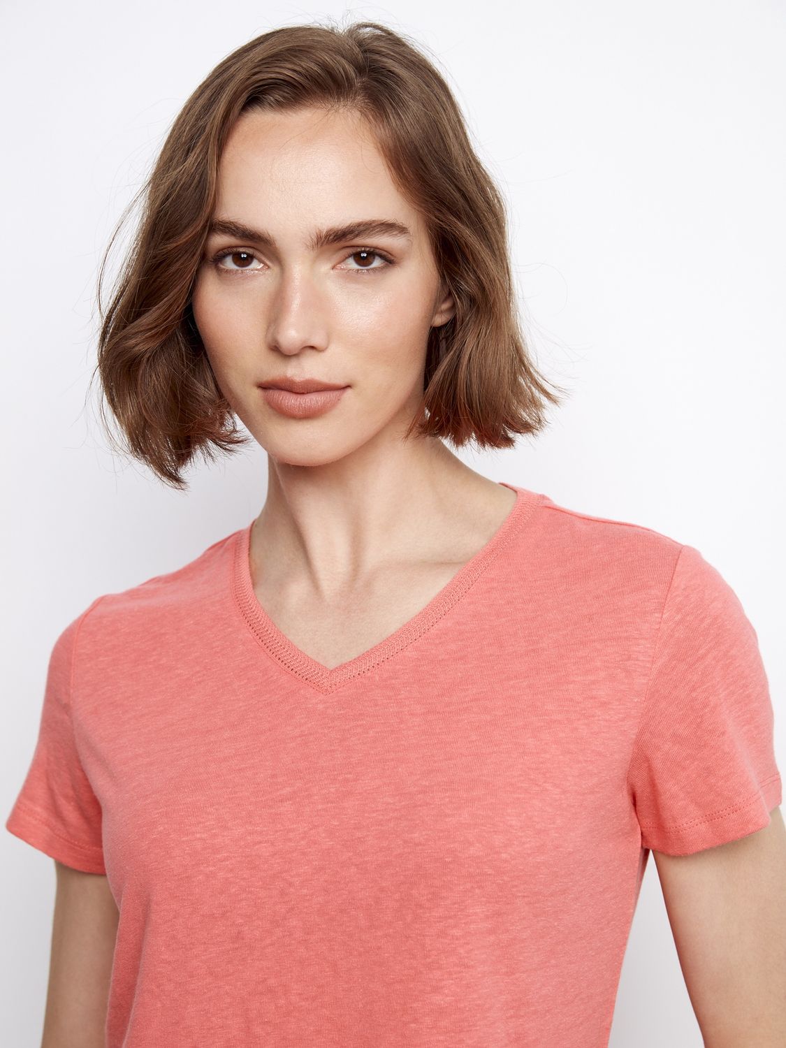 T-Shirt Linen VNeck, Colour: Sorbet, Size: S