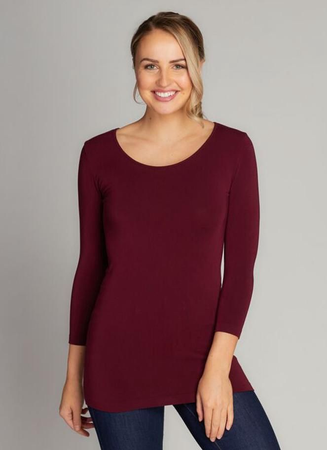 Bamboo 3/4 Sleeve Top Cest Moi, Colour: Burgandy, Size: O/S