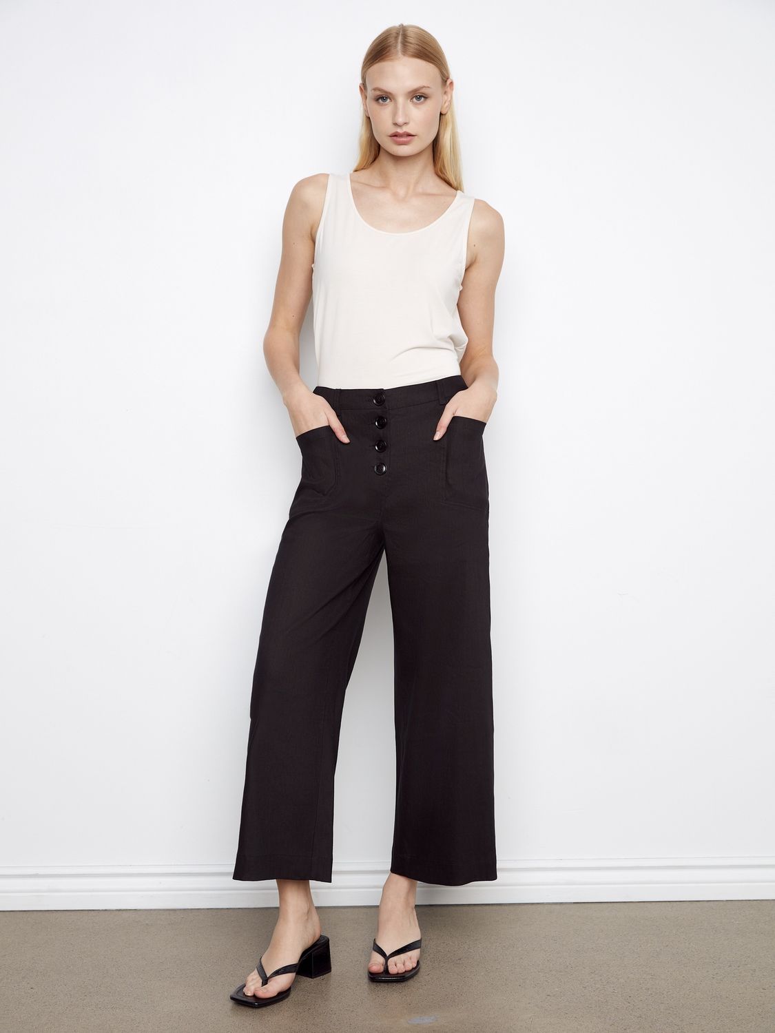 Pant Linen Wide leg Button Front