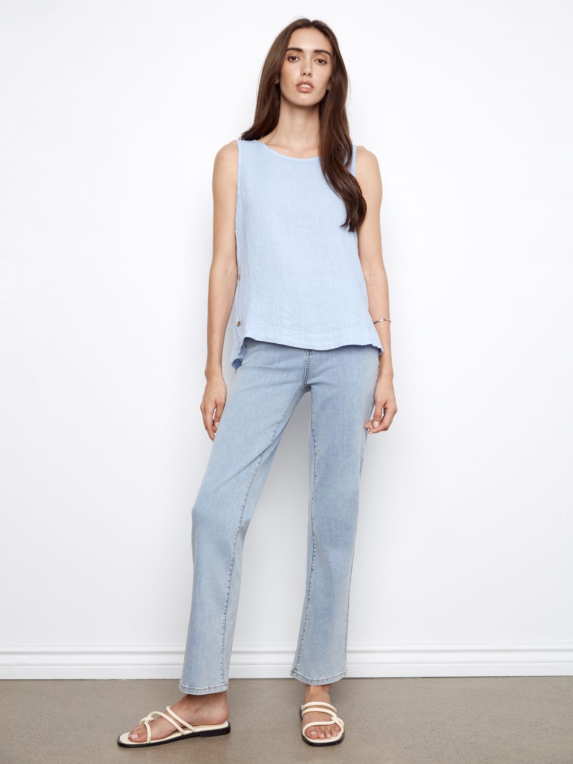 Tank Linen Side Buttons, Colour: Mist, Size: S
