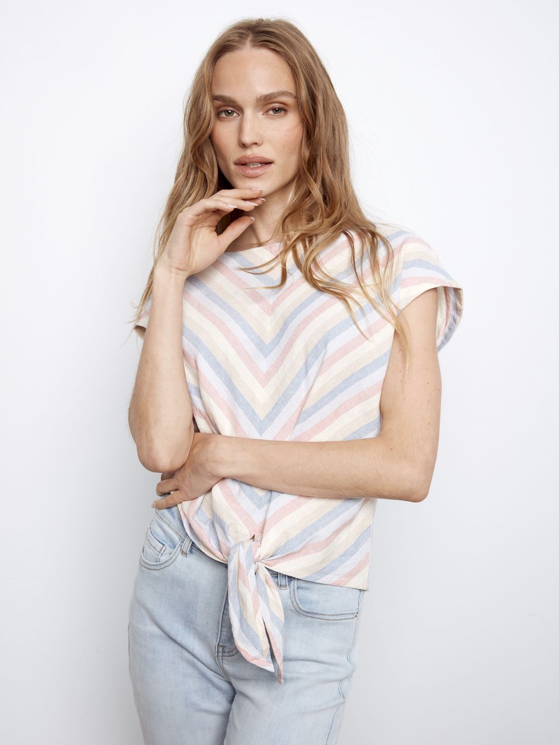 Blouse Linen Chevron Stripe