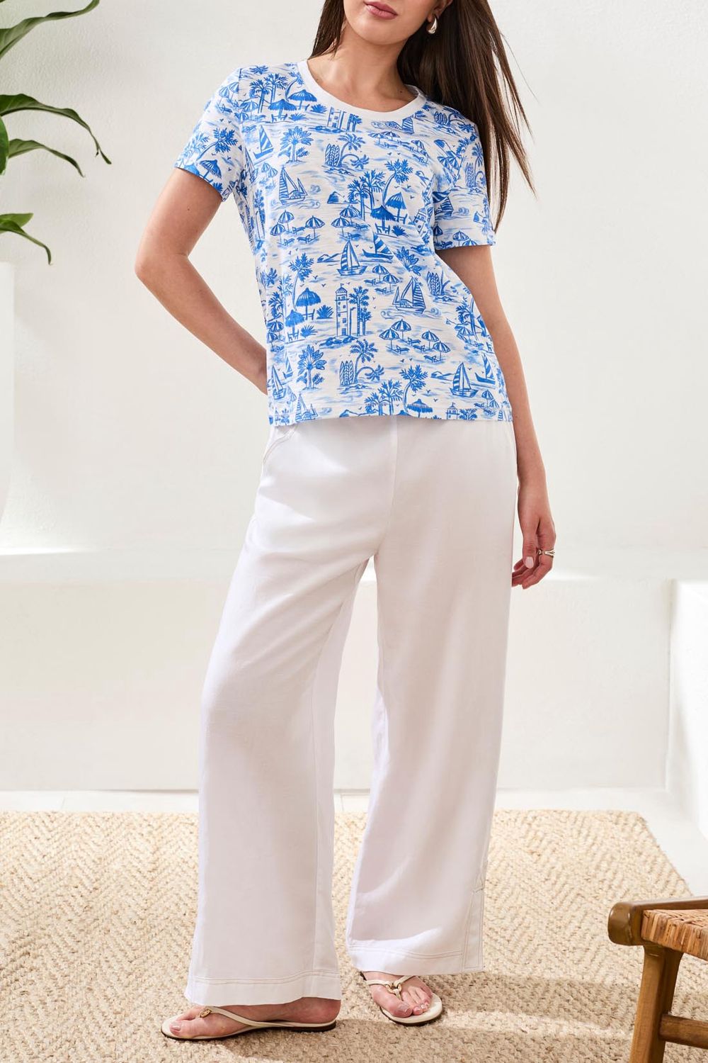 Top Crew neck Printed slub Texture