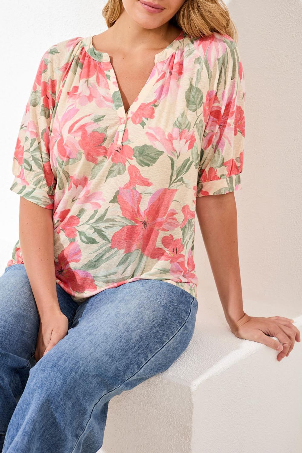 Top Henley elbow Sleeve, Colour: Canvas, Size: S