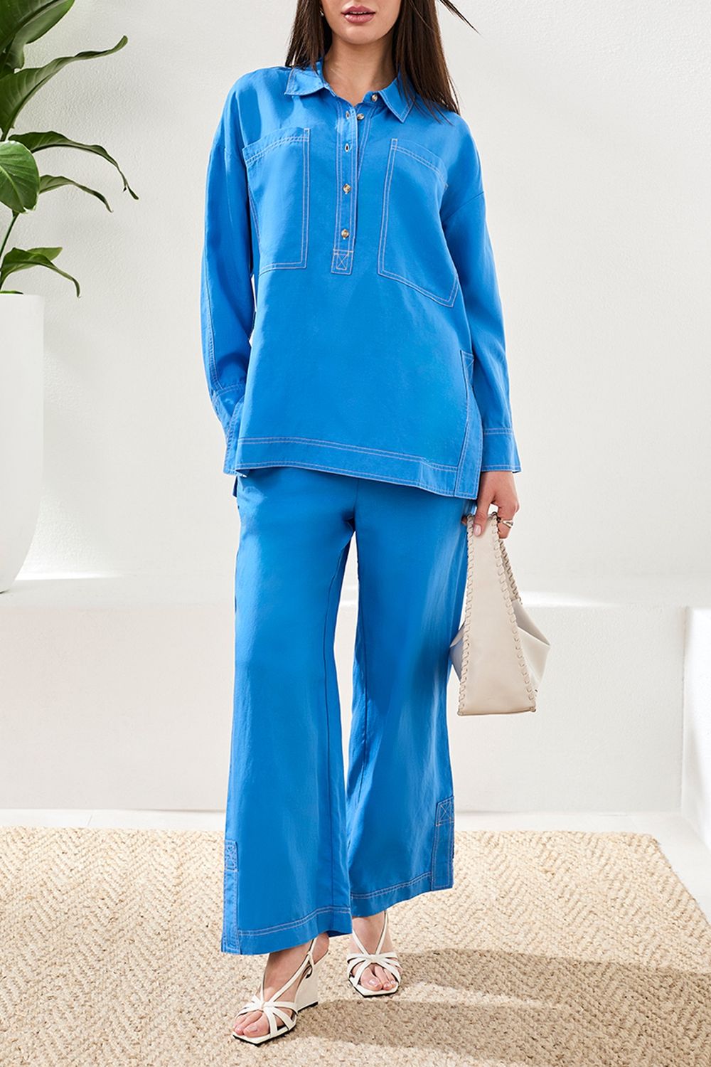 Tunic PopoverL/S with Contrast Stitching, Colour: Royal, Size: S