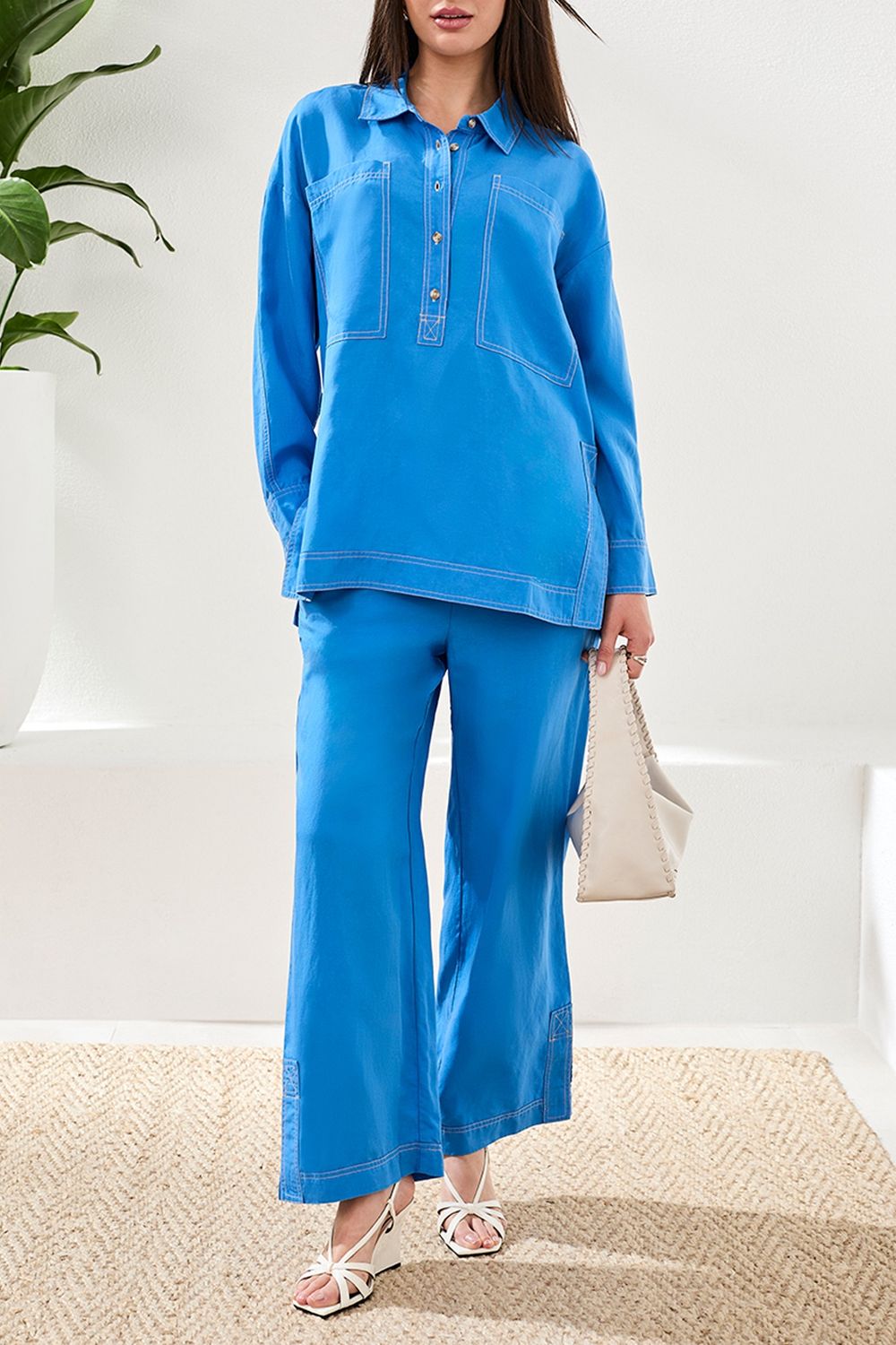 Tunic PopoverL/S with Contrast Stitching, Colour: Royal, Size: S