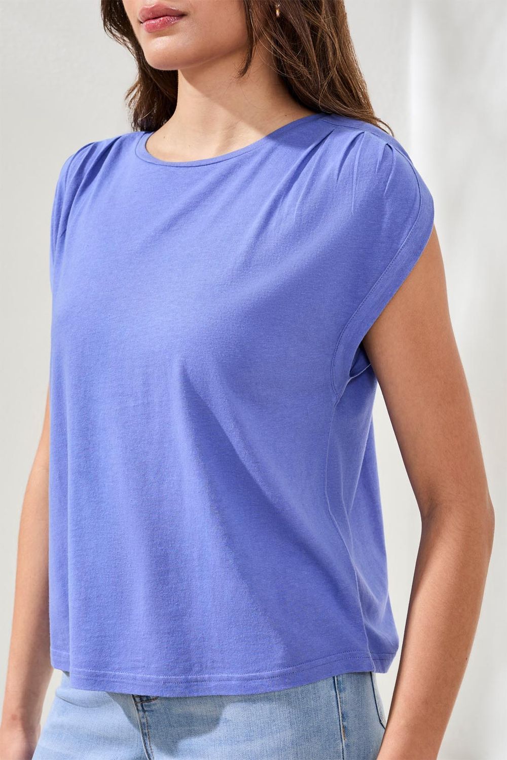 Top Boat Neck Cap Sleeve with Pleats