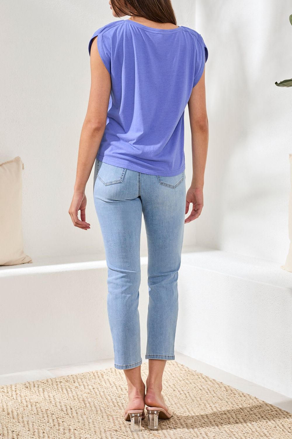 Top Boat Neck Cap Sleeve with Pleats