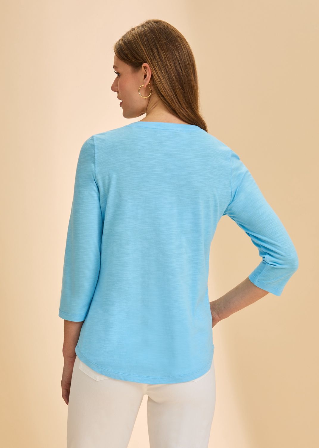 Top V-Neck 3/4 Sleeve Slub Texture