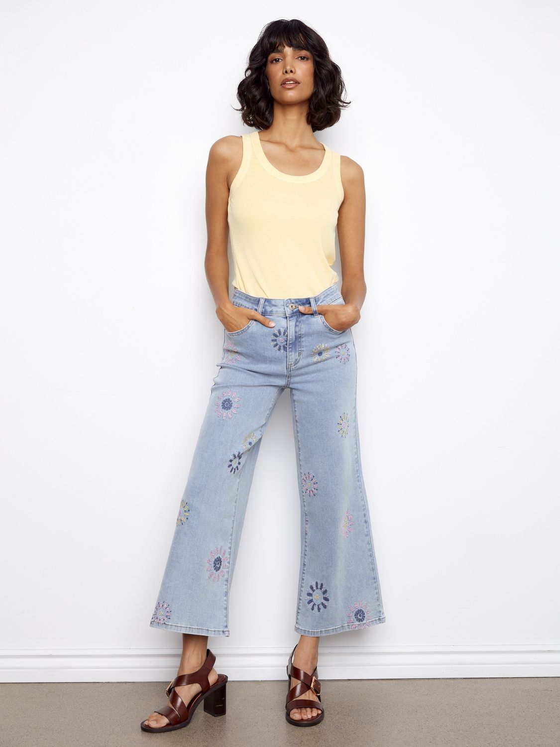 Jean wide leg with all over flower
