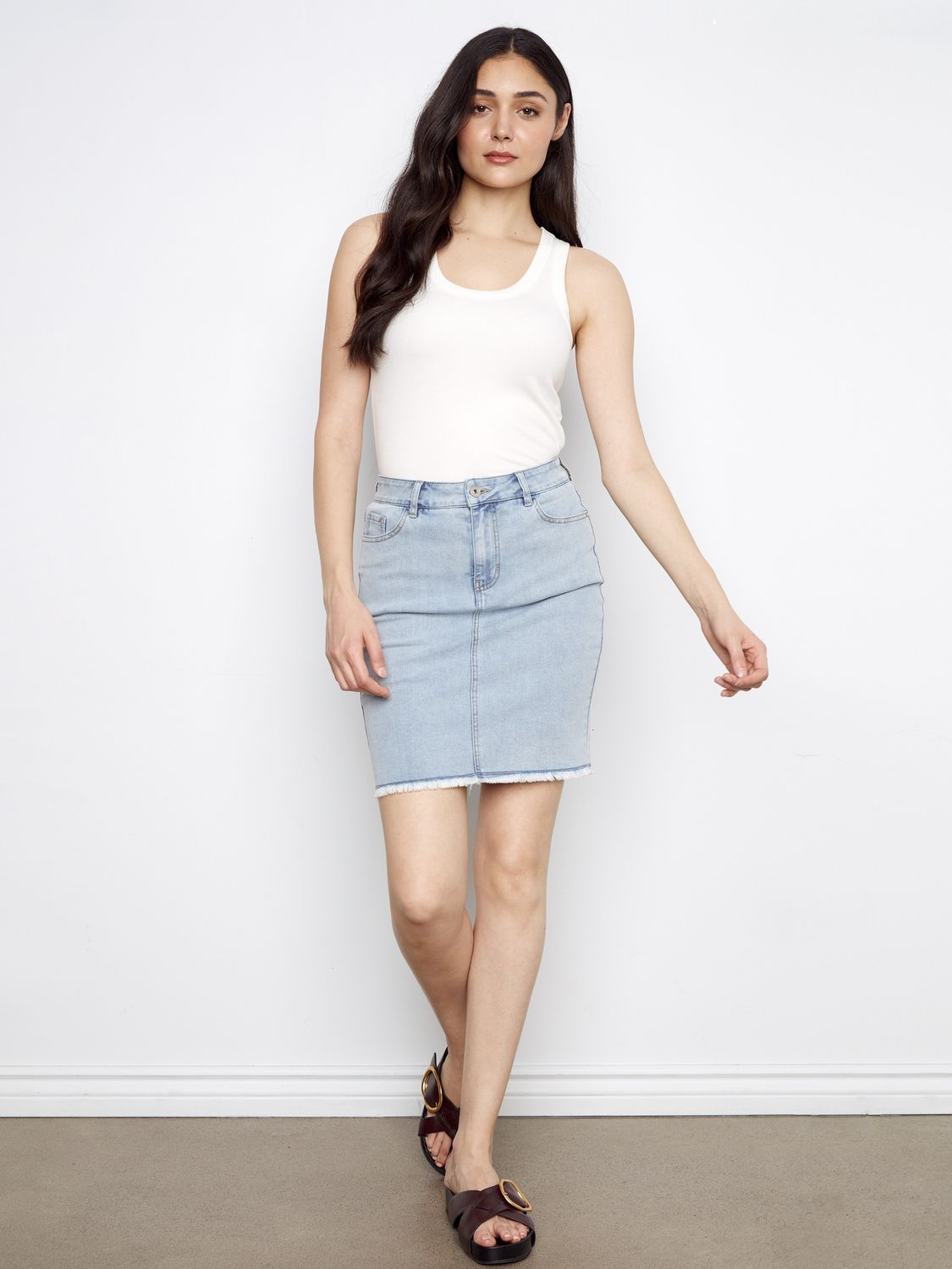 Skort Denim with Frayed Hem