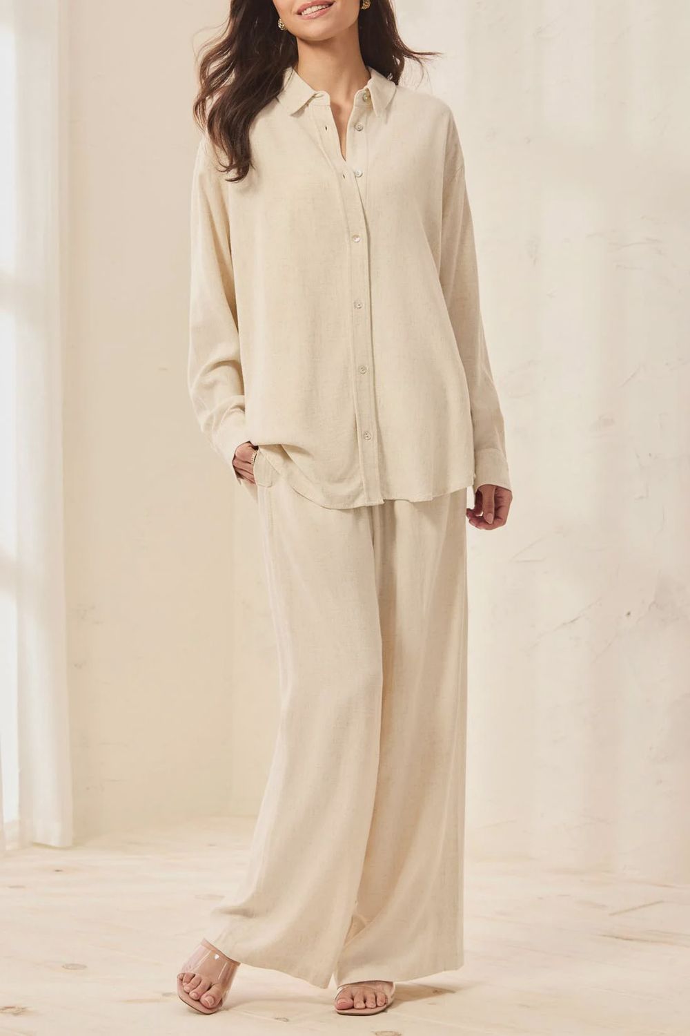 Shirt Button Front With Back Placket, Colour: Canvas, Size: S