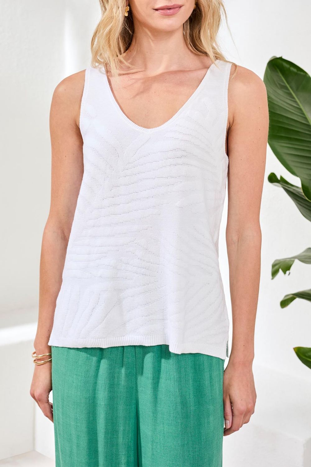 Sweater Tank Combed Cotton V-Neck, Colour: White, Size: S