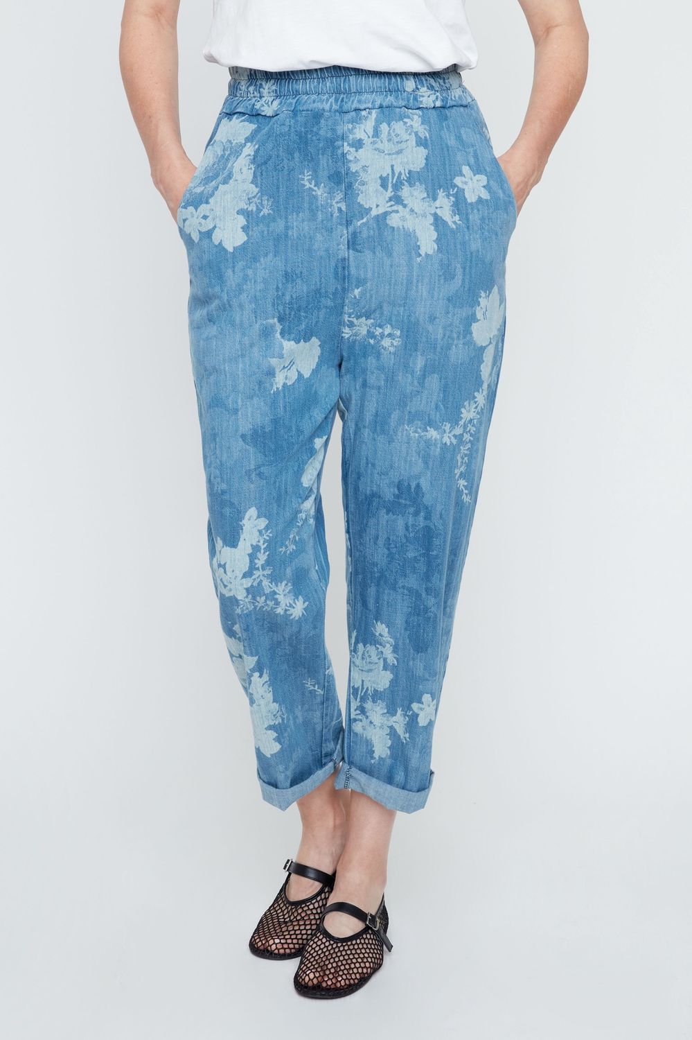 Pant Pull on Woven Denim Print, Colour: Blue, Size: 6