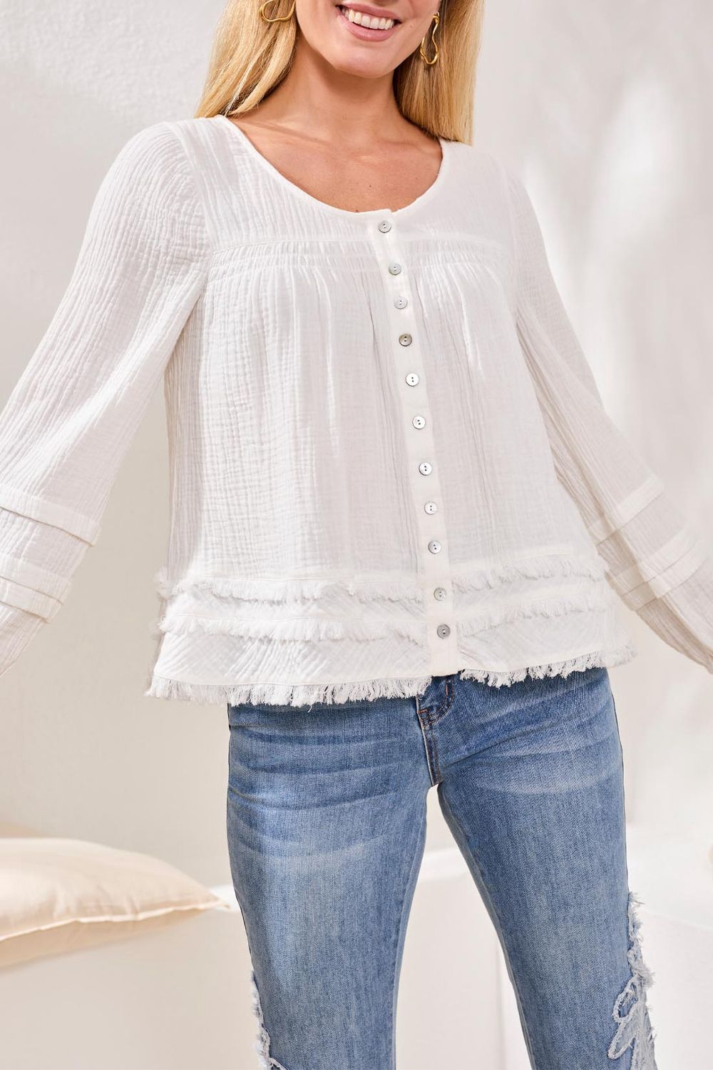 Blouse Long Sleeve Sleeve Cotton Gauze A-Line