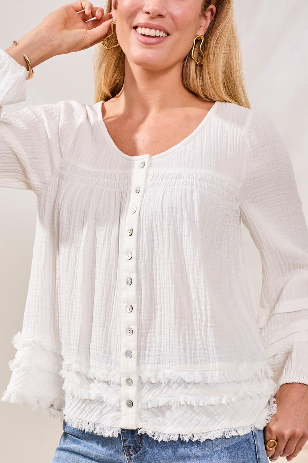 Blouse Long Sleeve Sleeve Cotton Gauze A-Line