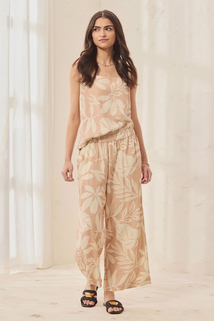 Pant flowy Pull on with ruffle waistband, Colour: Desert, Size: S