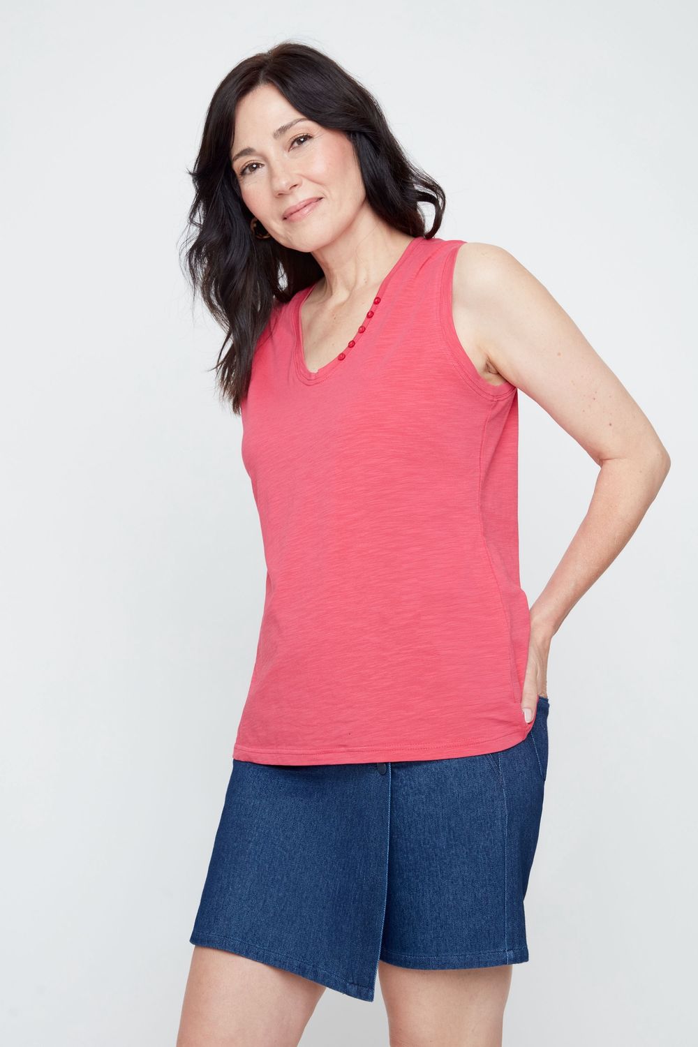 Tank  Knit Buttons at Neck