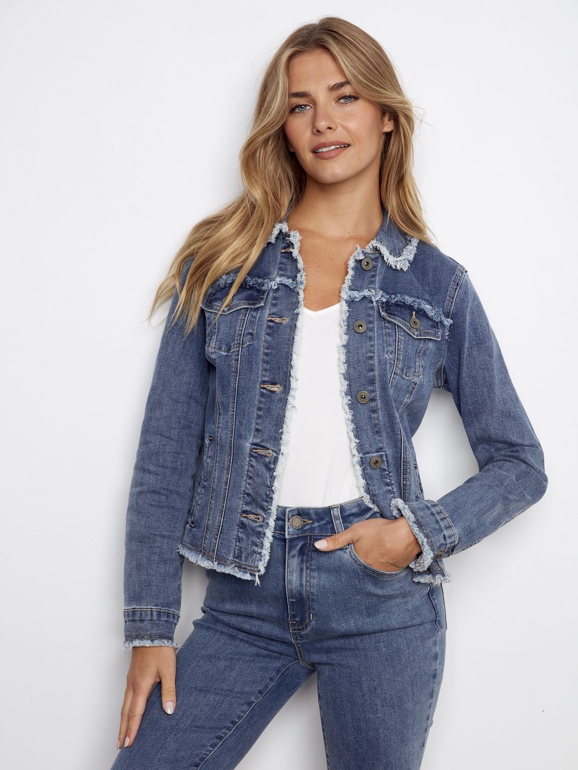 Jean Jacket Frayed Edge, Colour: Medium Blue, Size: XS