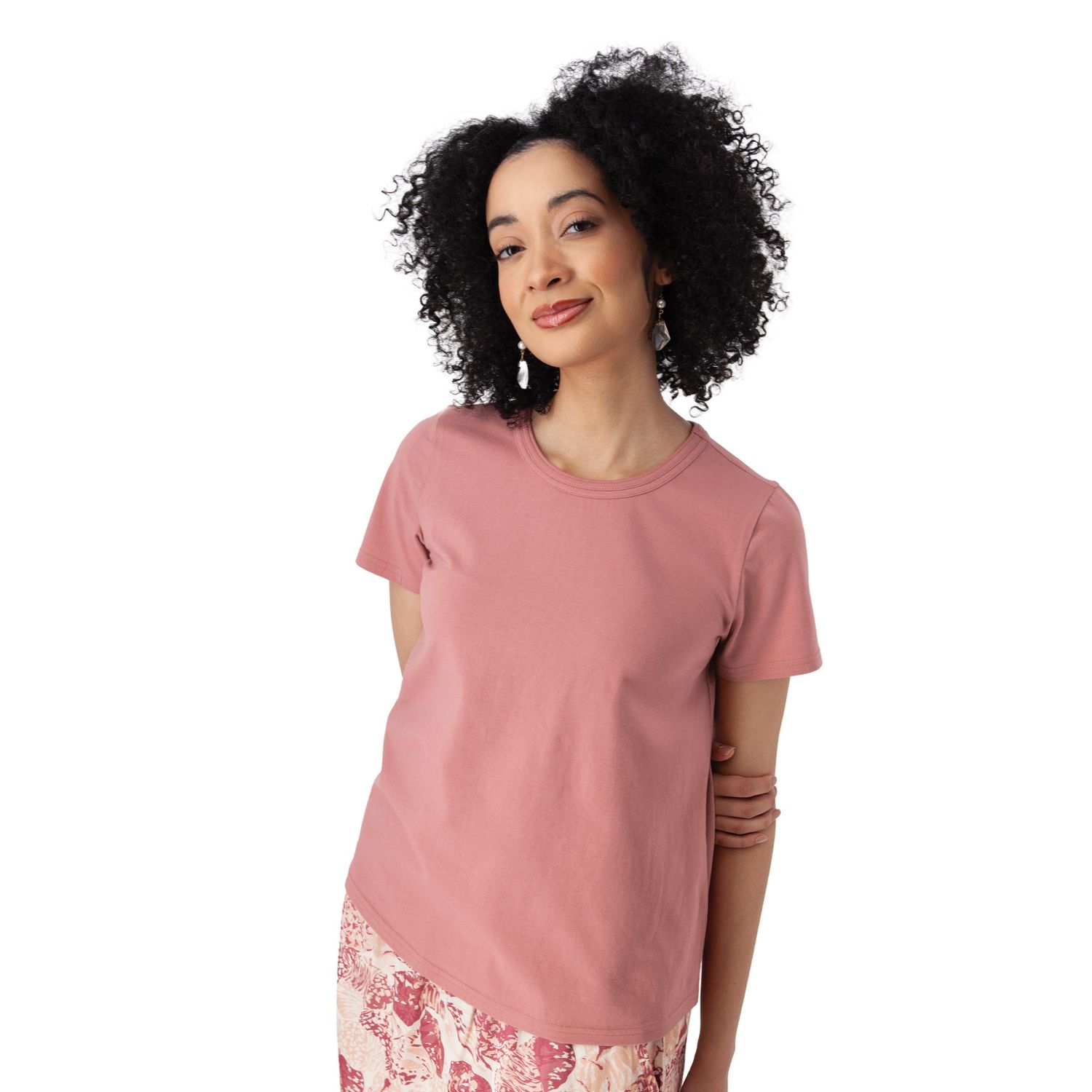 Tee Basic Solid Short Sleeve, Colour: Dusty Rose, Size: S