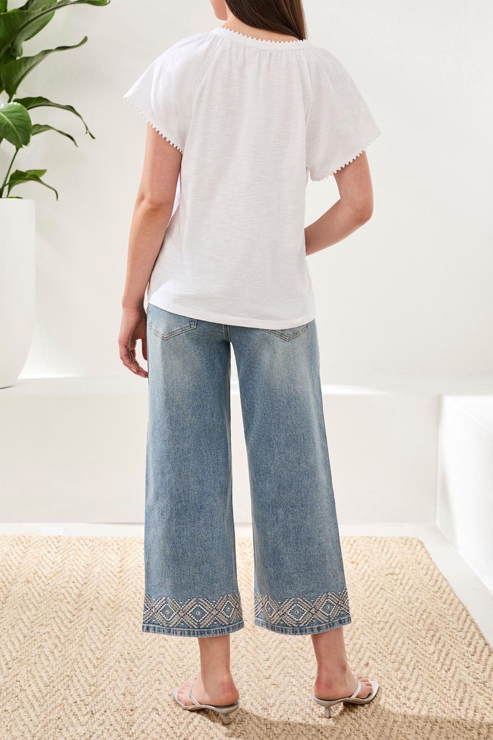 Top Split neck Short Sleeve With Tassles