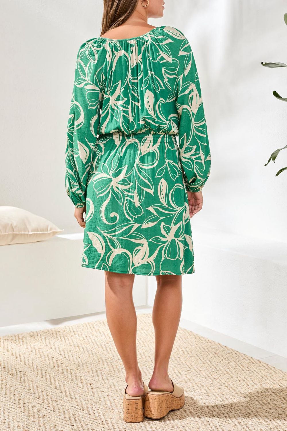 Dress Printed V-Neck Balloon Sleeve