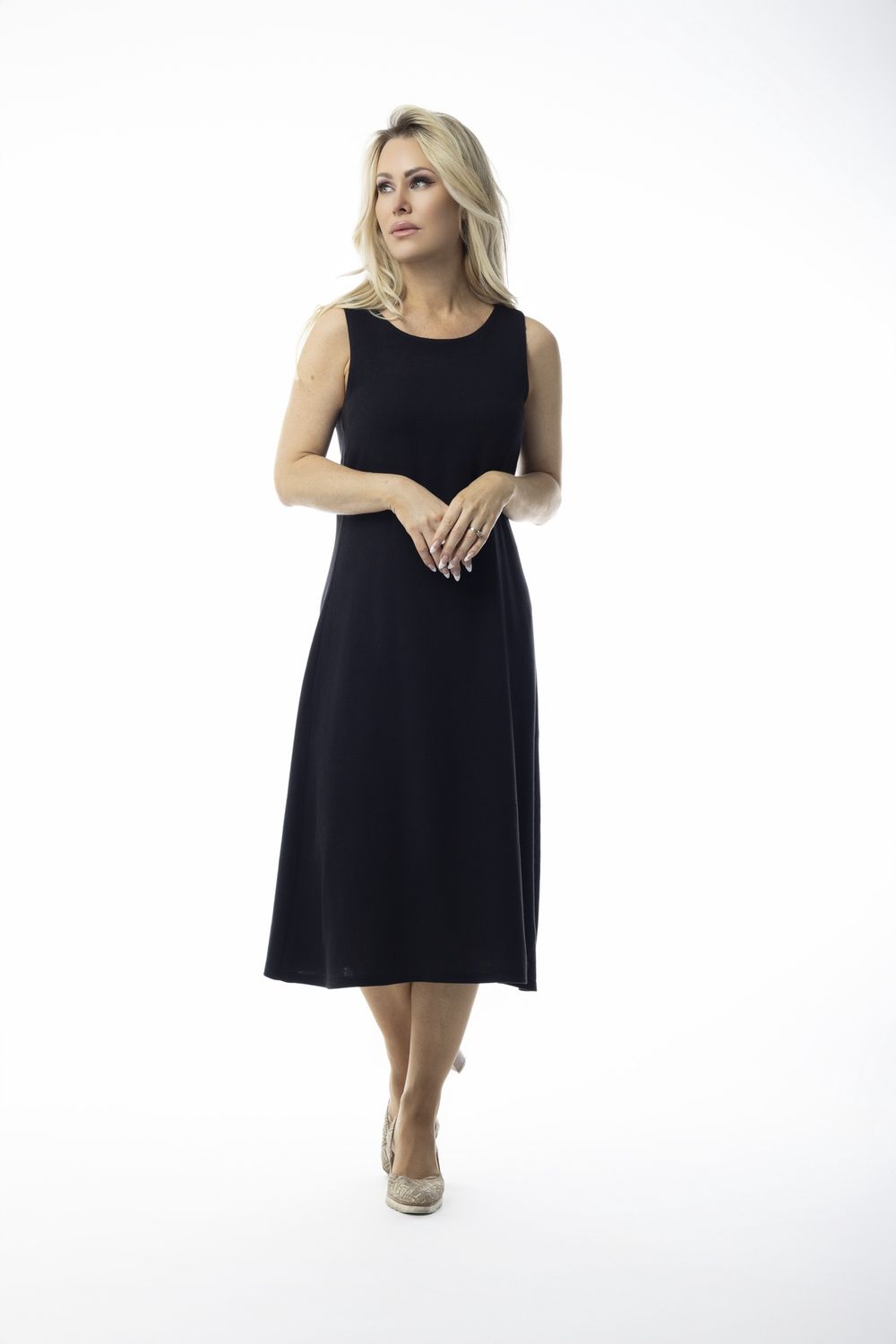 Dress Silk Noil Sleevless, Colour: Black, Size: S