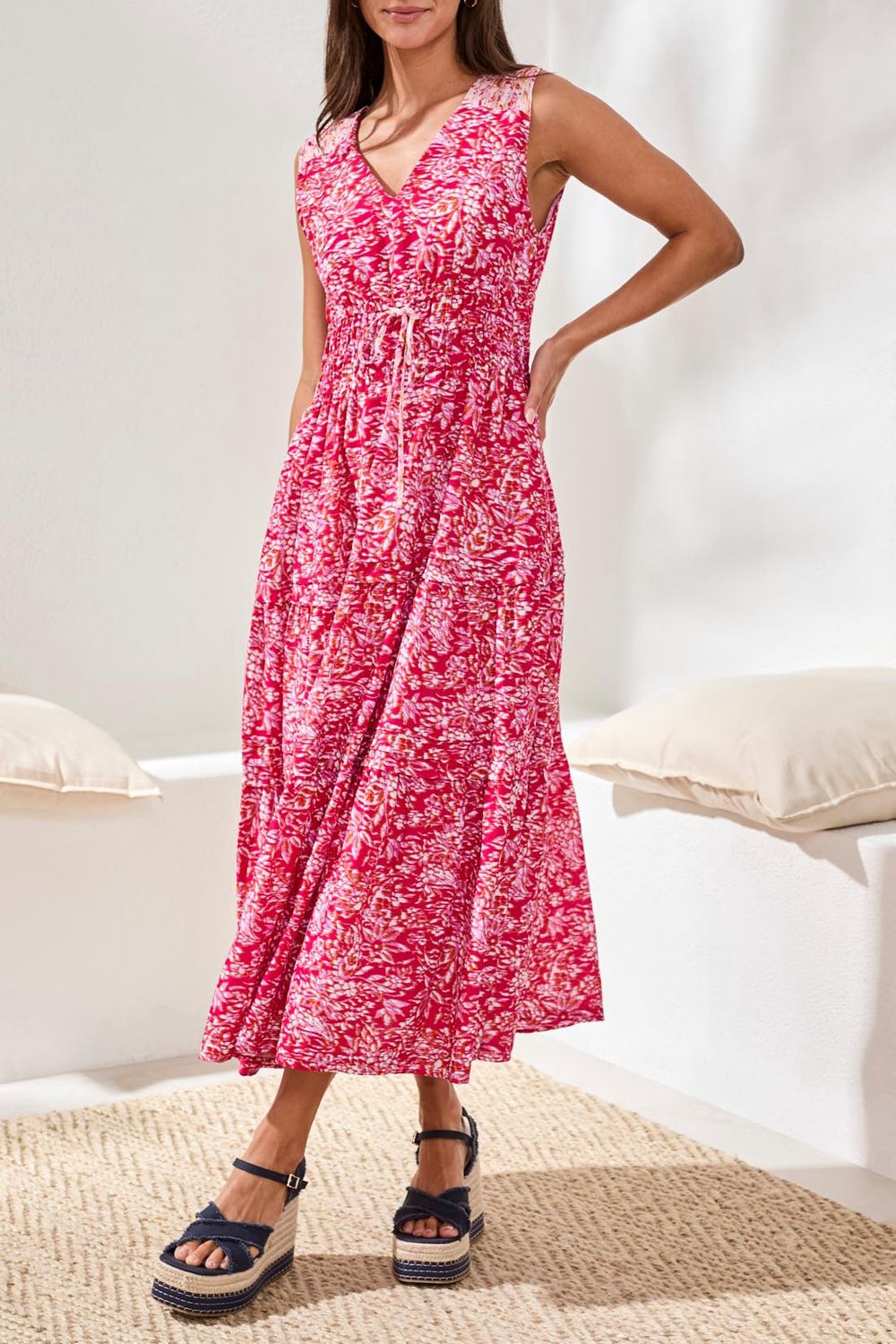 Dress Maxi Lined with Drawstring Waist