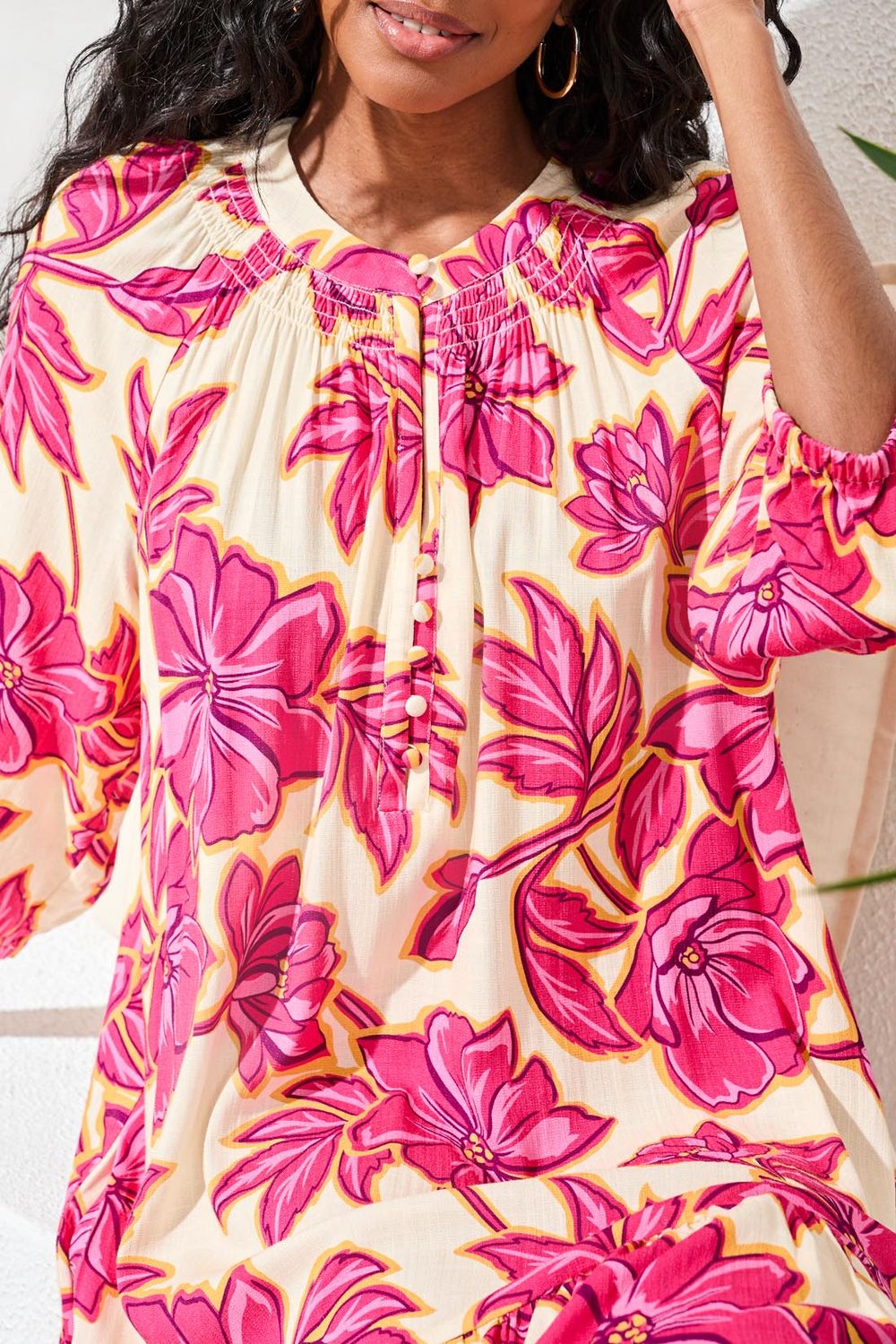 Dress Tiered 3/4 Sleeve Notch Neck