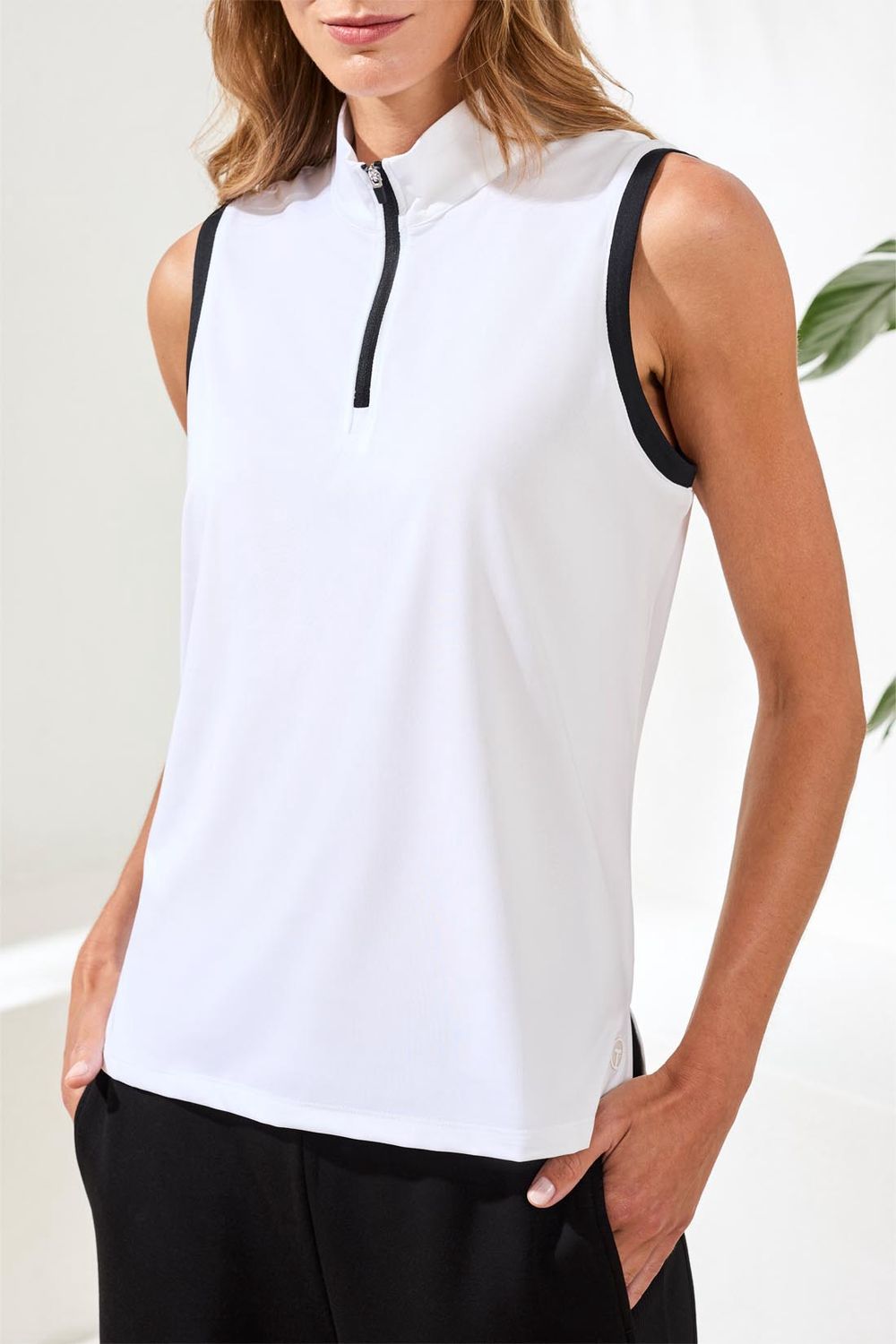 Top Zip Mock neck Sleeveless, Colour: white, Size: S