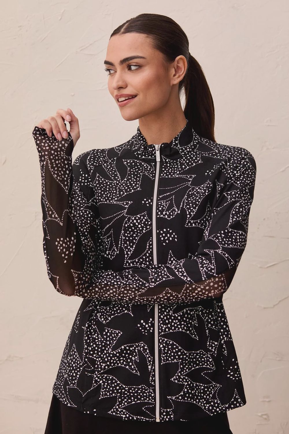 Cardigan L/S Mock Neck Zip Front