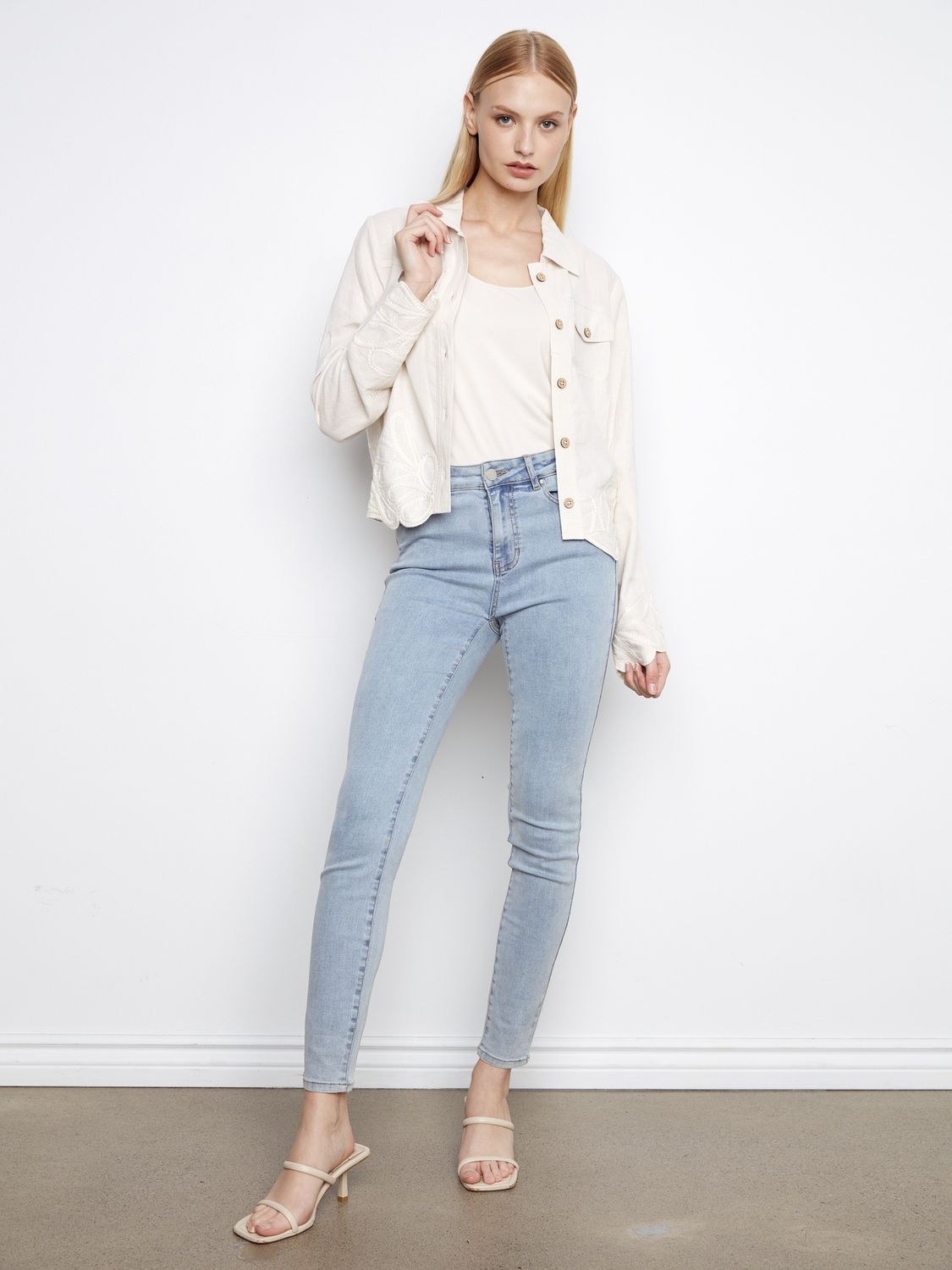 Jacket Linen Blend with Embroidered Hem