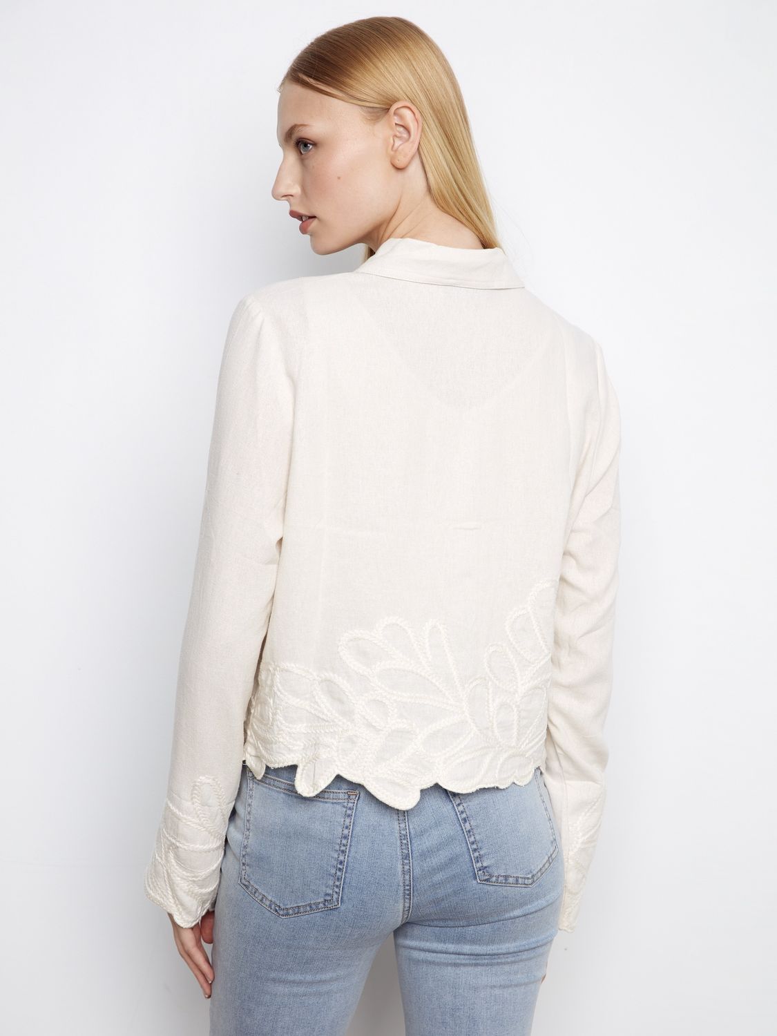 Jacket Linen Blend with Embroidered Hem