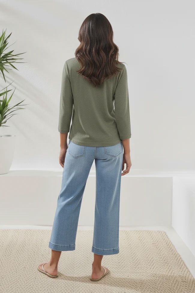 Top 3/4 sleeve Slub Knit Scoop neck