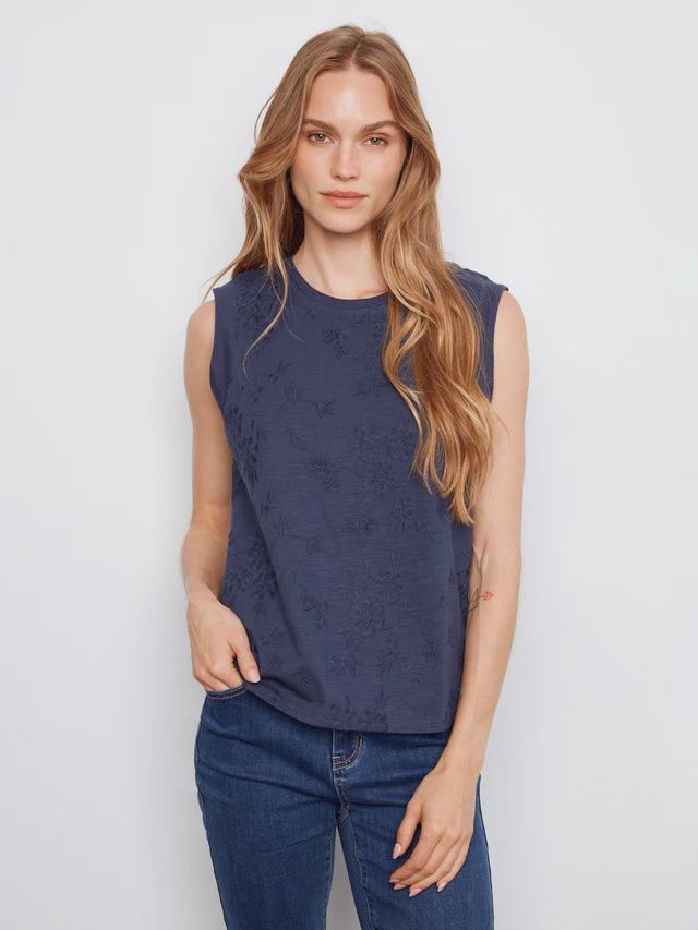 Tank N/S Floral Embroidered, Colour: Navy, Size: S