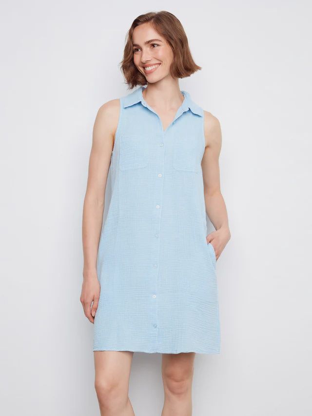 Dress Sleeveless Bubble Cotton, Colour: Bluebell, Size: S