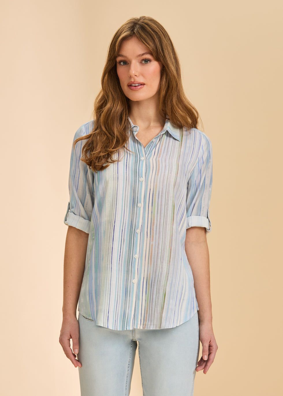 Shirt Stripe Rollup Sleeve