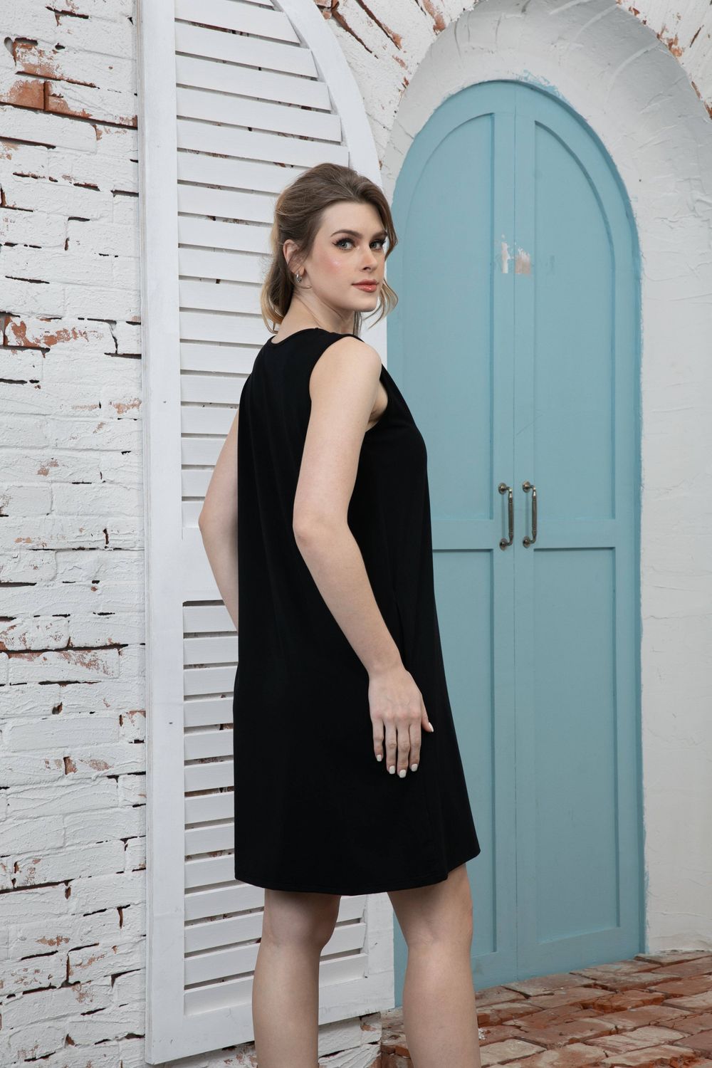 Bamboo sleeveless dress with buttons on the side