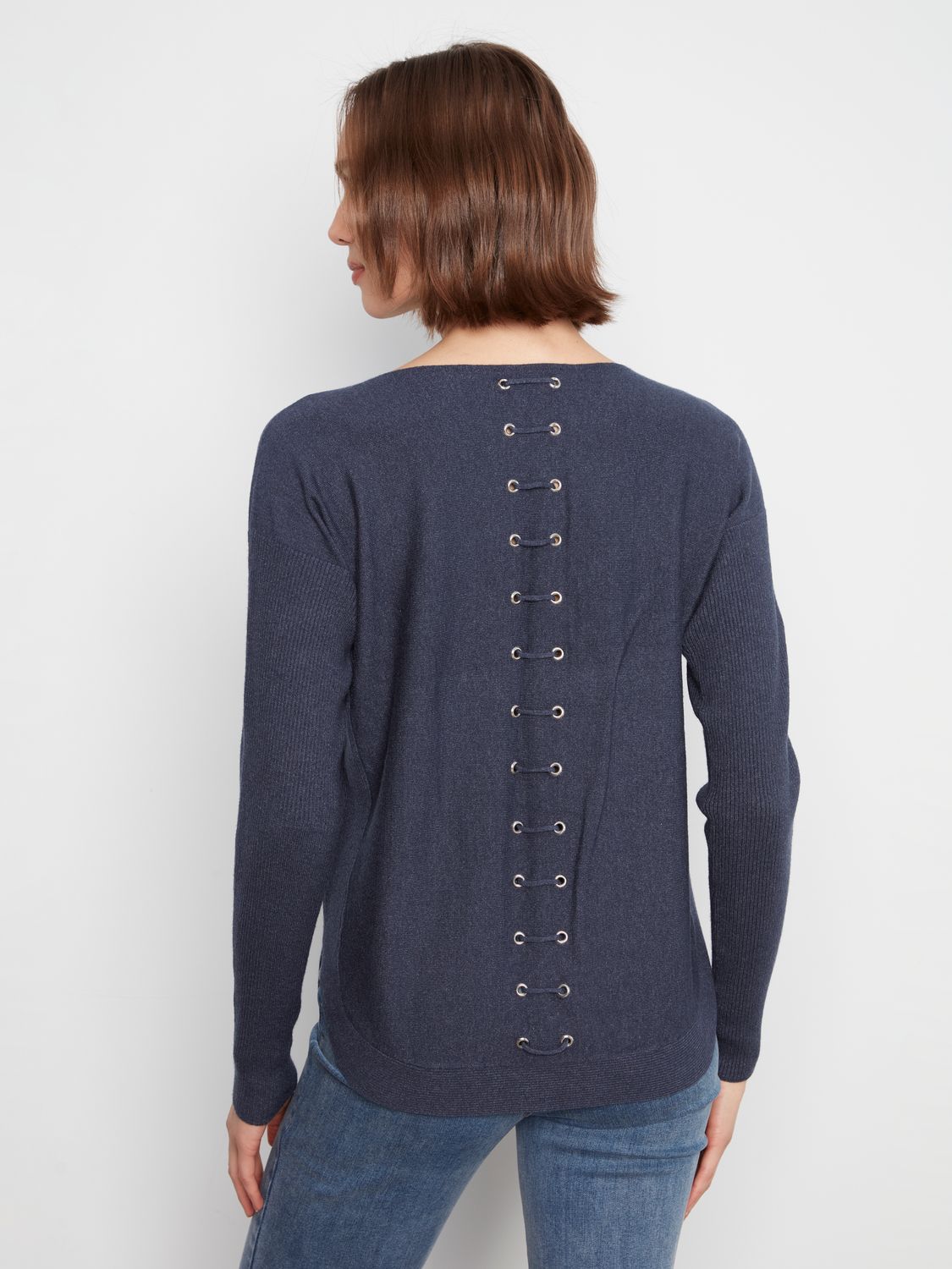 Sweater Boat neck Eyelet Back
