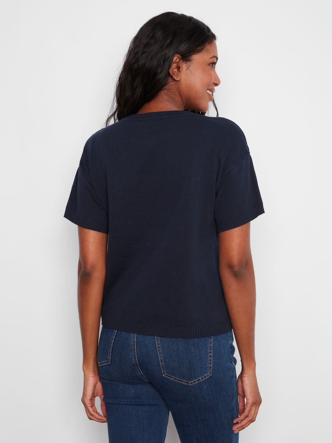 Sweater Elbow Sleeve Crew Neck Flowers