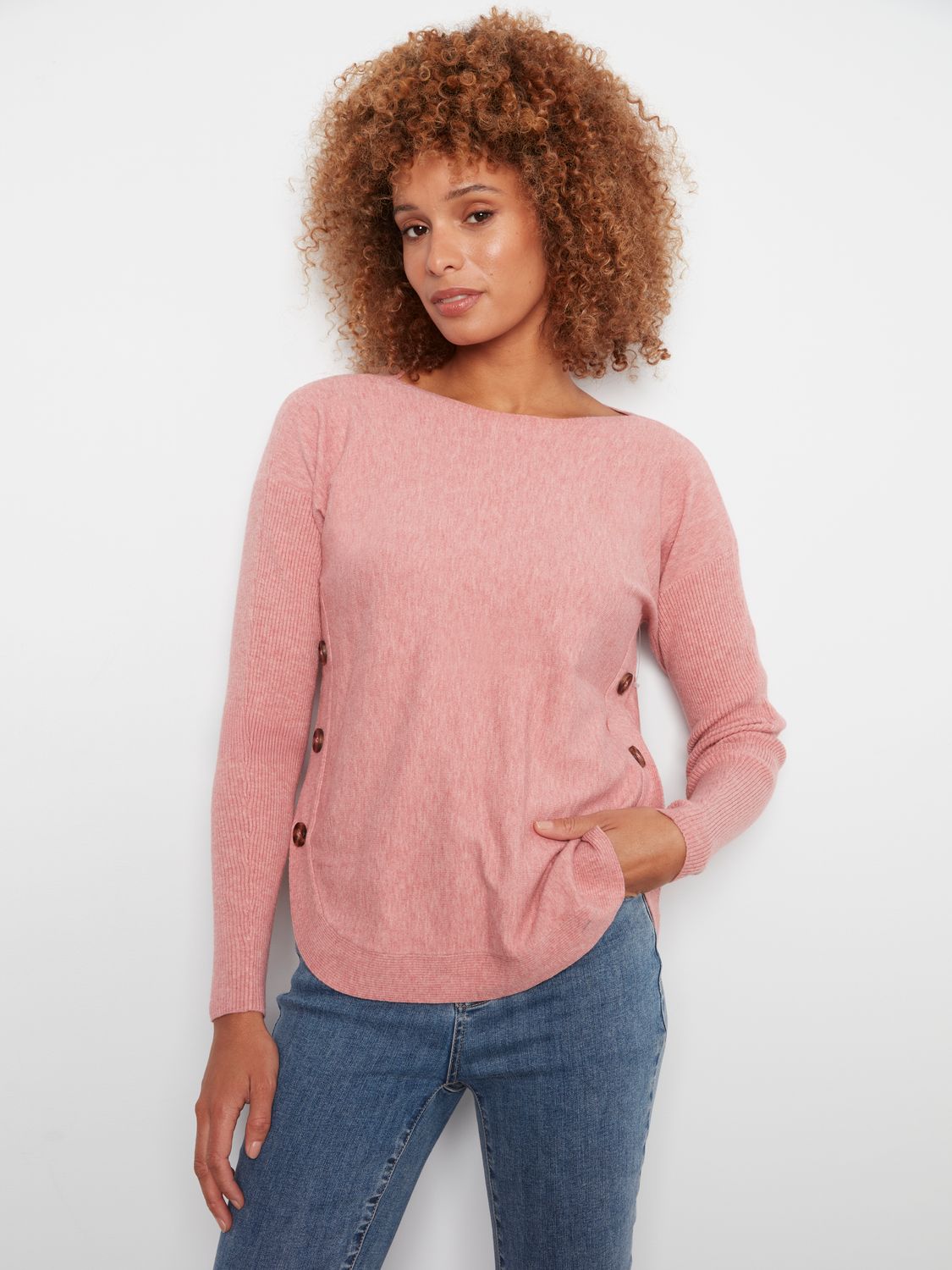 Sweater L/S drop shoulder Boat neck side buttons