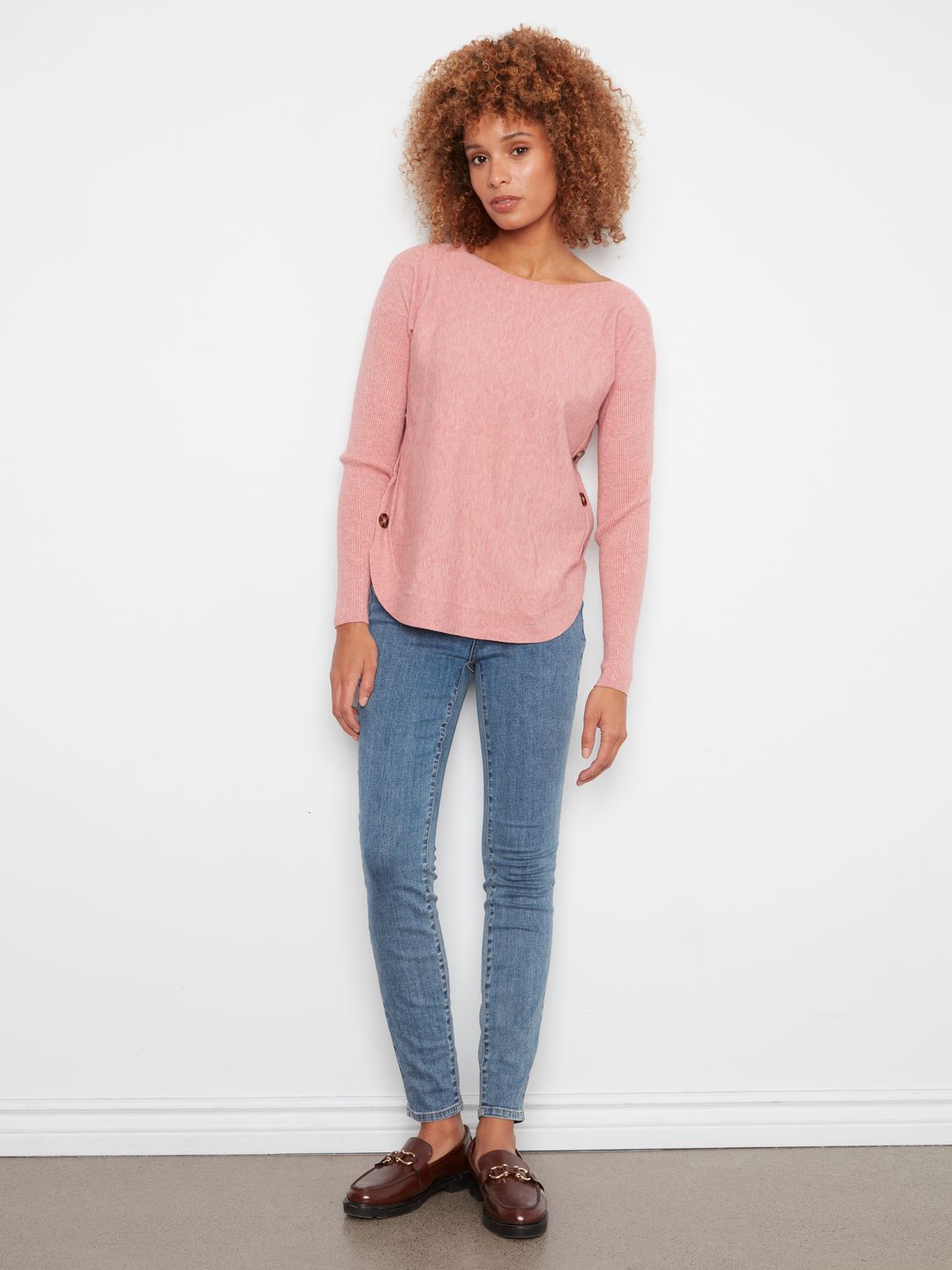 Sweater L/S drop shoulder Boat neck side buttons