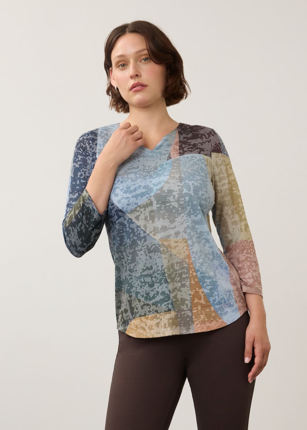 Top 3/4 Sleeve Notch Neck Blues