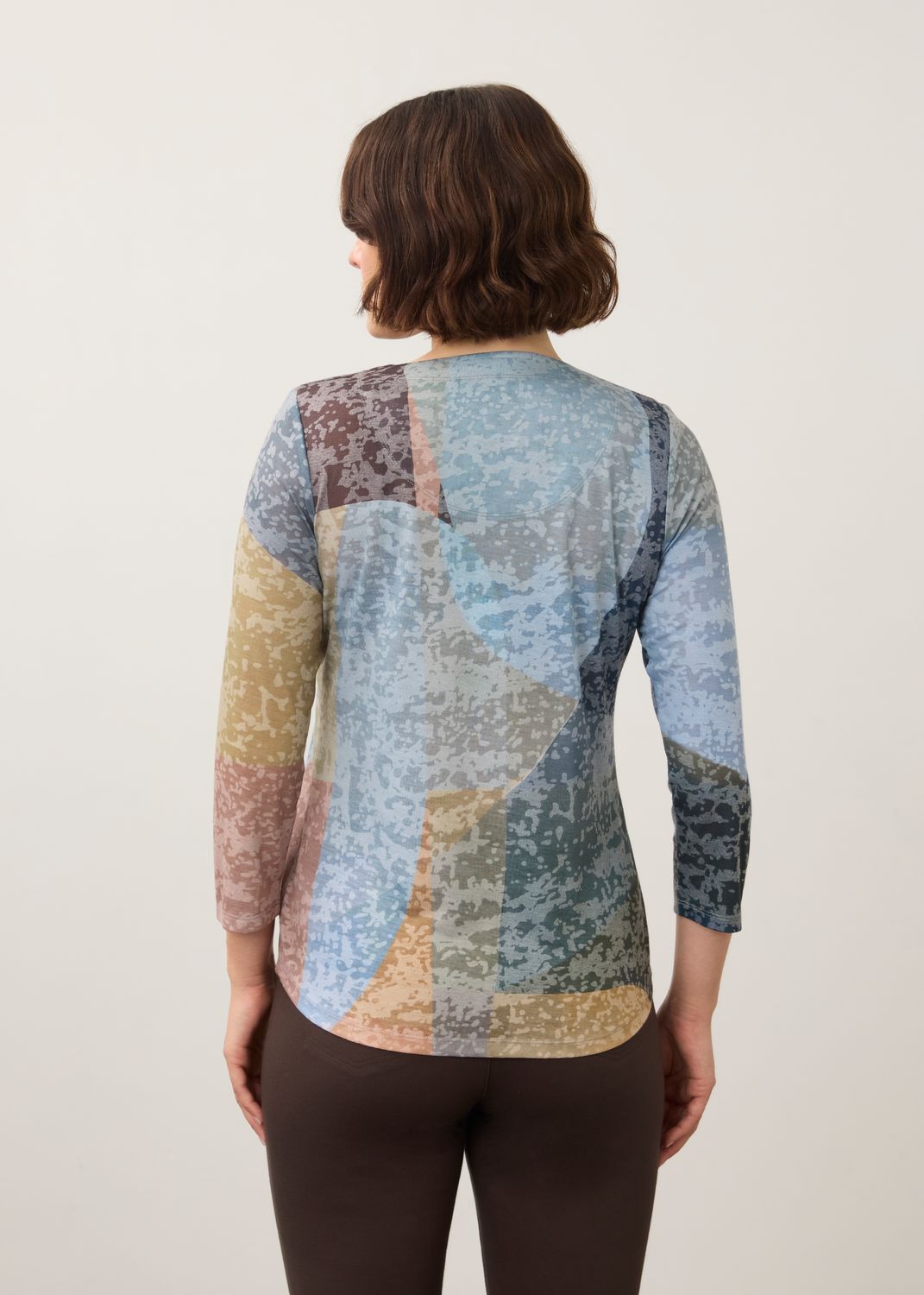 Top 3/4 Sleeve Notch Neck Blues