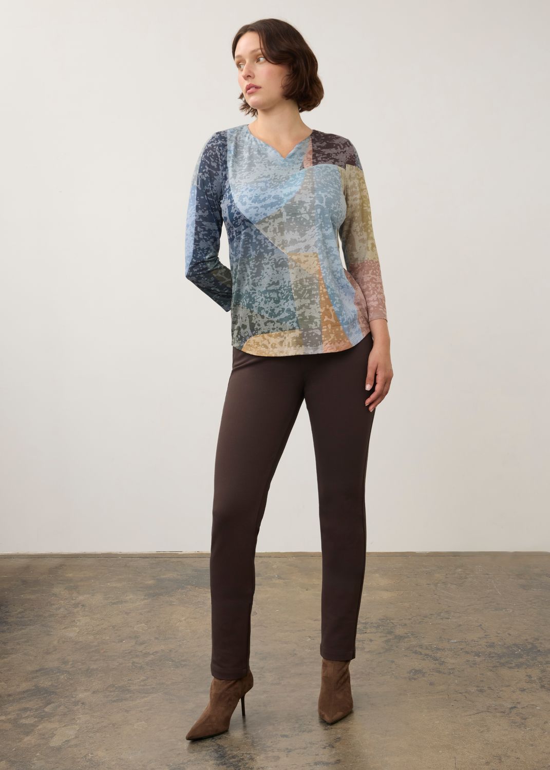 Top 3/4 Sleeve Notch Neck Blues