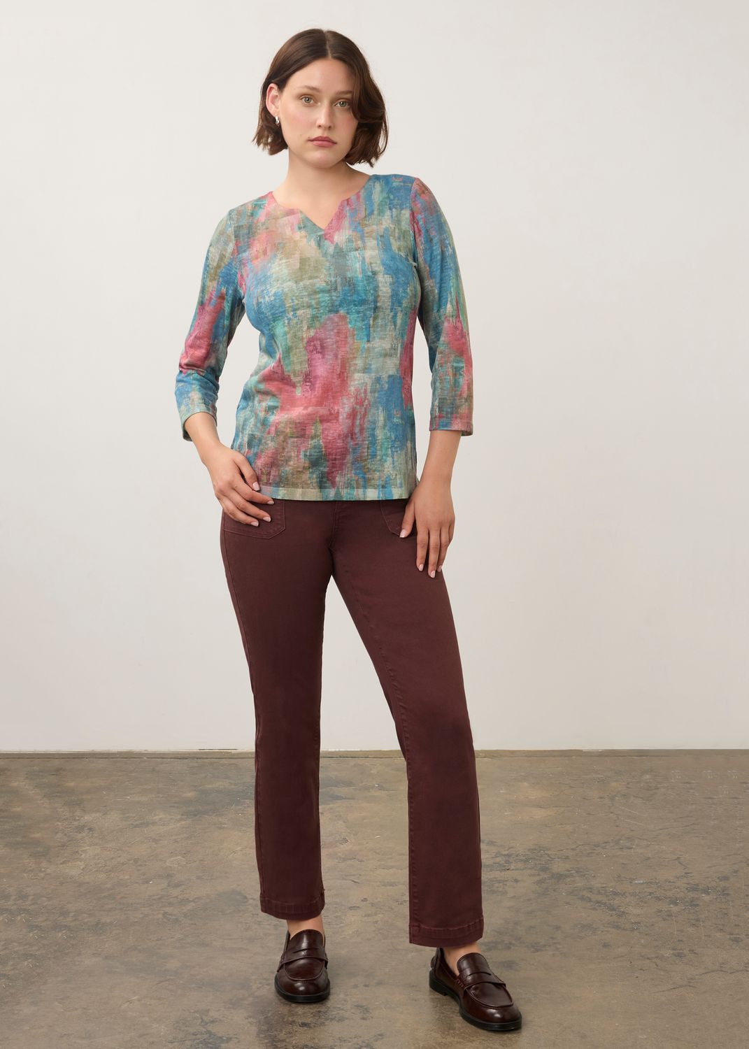 Top 3/4 Sleeve Notch neck Teal