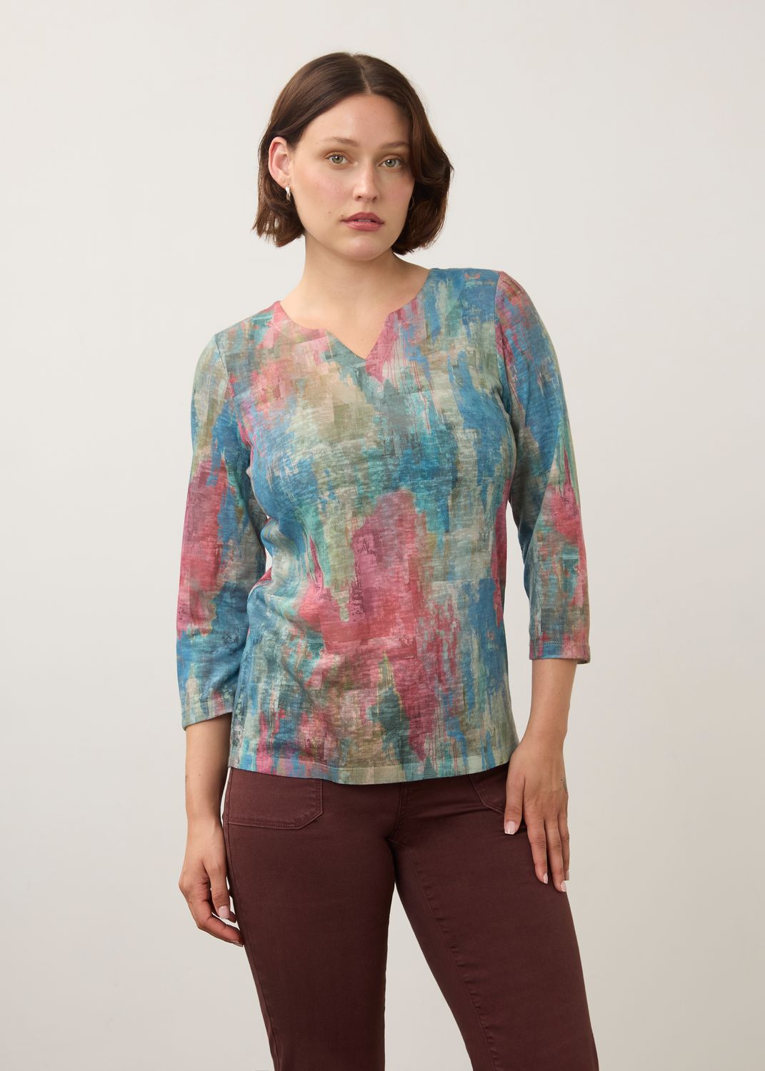 Top 3/4 Sleeve Notch neck Teal, Colour: Horatio, Size: S