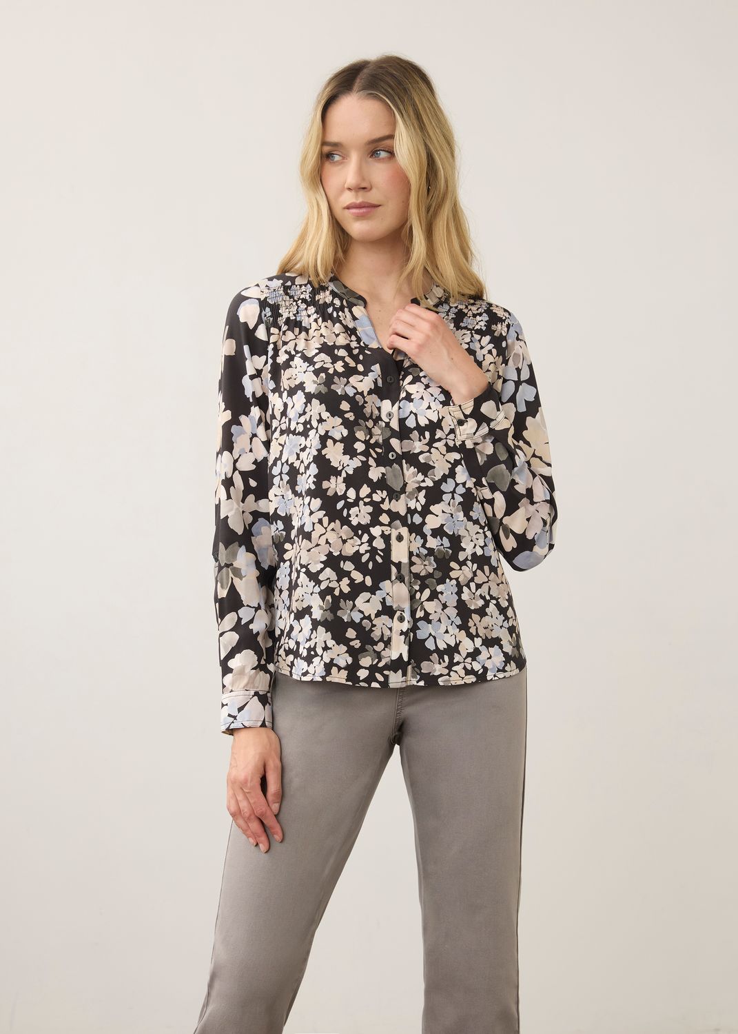 Shirt Long Sleeve Twin Print, Colour: Neutral, Size: S