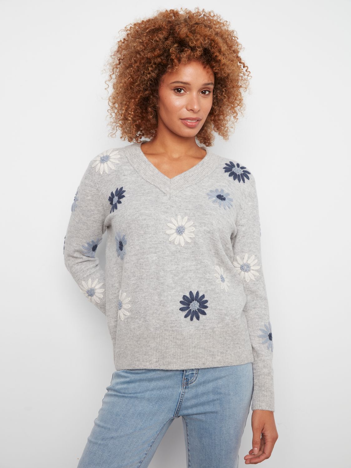Sweater V-Neck Embroidered